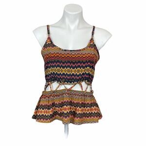 Millau LF Chevron Midriff Cut Out Earth Tones Tank Size Small